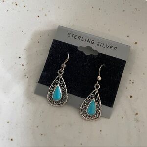 Sterling Silver Teardrop Earrings with Blue Accents Southwest